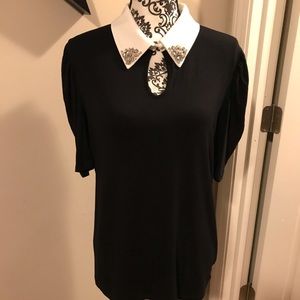 Black blouse with rhinestone collar